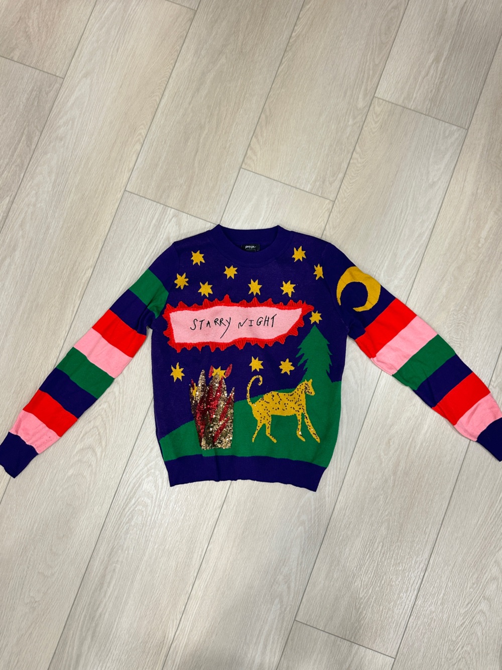 Nasty Gal Purple Knit Sweater with Yellow Star Motif